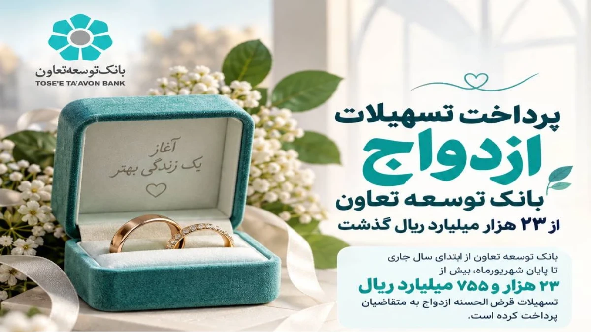 پرداخت تسهیلات ازدواج بانک توسعه تعاون از 23 هزار میلیارد ریال گذشت