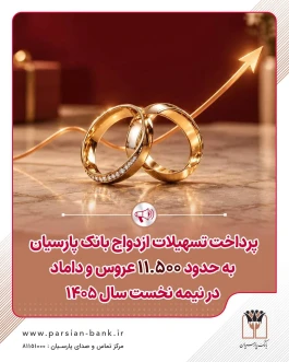 پرداخت تسهیلات ازدواج بانک پارسیان به حدود 11 هزار و 500 عروس و داماد در نیمه نخست سال 1405